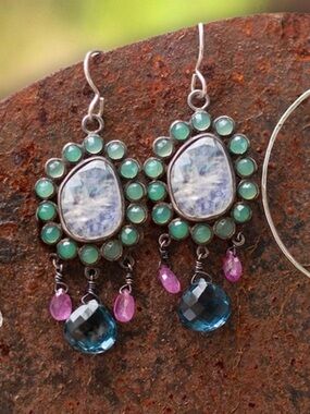 New! Moonstone/Sapphire/Topaz/Chrysoprase Gem Drops earrings by Jes MaHarry